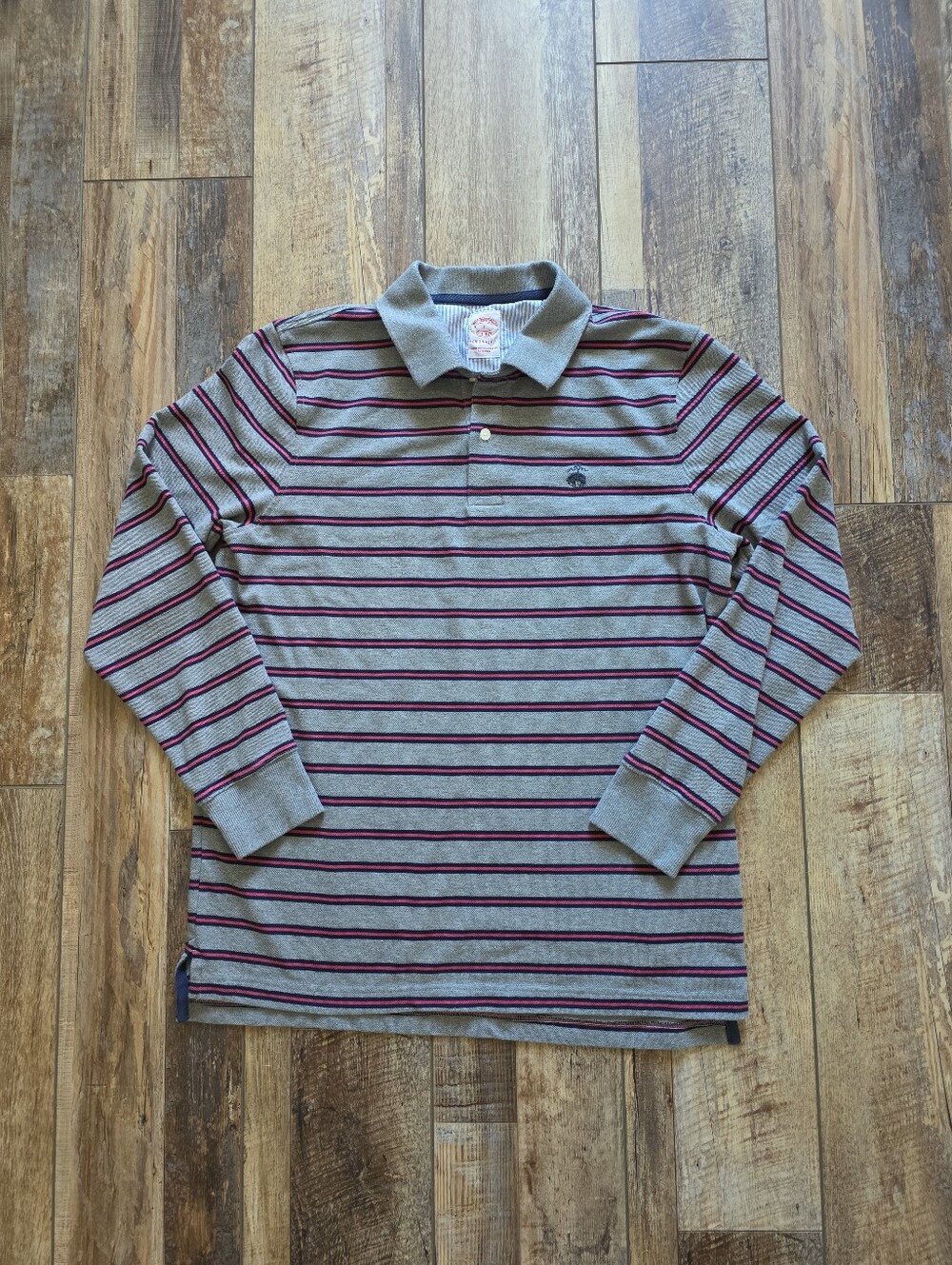 Brooks Brothers - Golden Fleece Supima Striped Long Sleeve Polo - L - Gray
